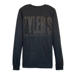 TYLER'S Long Sleeve Black Heather/Black Crew Track Tee - The Woodlands