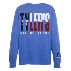 TYLER'S Long Sleeve Blue/Texas Flag Comfort Color Pocket Tee - Dallas