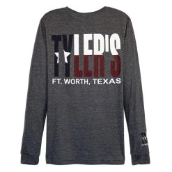 TYLER'S Long Sleeve Dark Grey Heather/Texas Flag Crew Track Tee - Ft. Worth