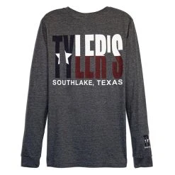 TYLER'S Long Sleeve Dark Grey Heather/Texas Flag Crew Track Tee - Southlake