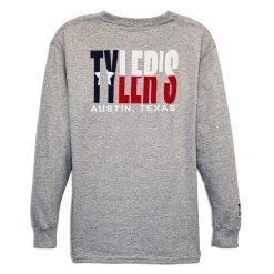 Kids' TYLER'S Grey/Texas Flag Long Sleeve Tee - Austin