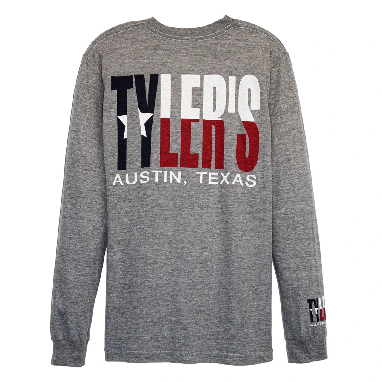 TYLER'S Long Sleeve Grey/Texas Flag Track Tee - Austin