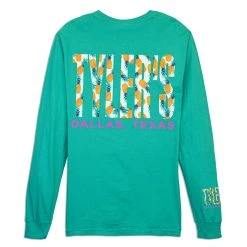 TYLER'S Long Sleeve Island Green Pineapples Comfort Color Pocket Tee - Dallas