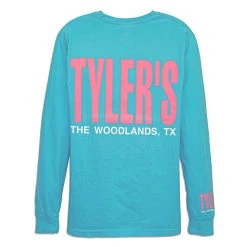 TYLER'S Long Sleeve Lagoon Blue/Baby Pink Comfort Color Tee - The Woodlands