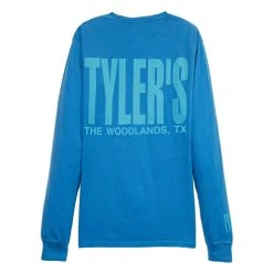 TYLER'S Long Sleeve Summer Sky/Aqua Comfort Color Tee - The Woodlands